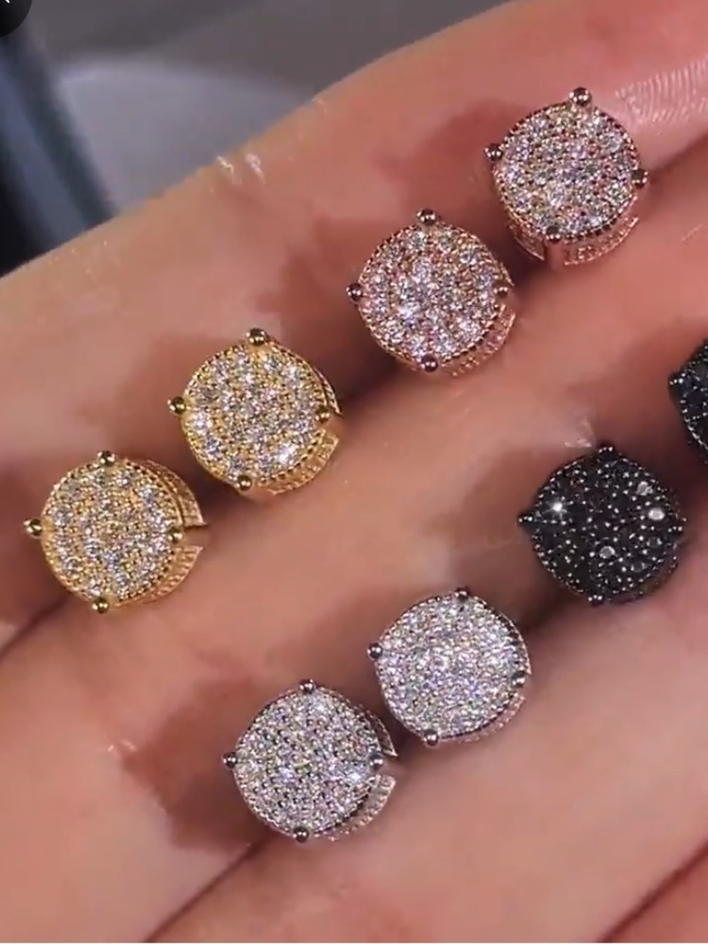 Gold Plated Round Pavé Stud Earrings with Clear CZ’s. New. - Picture 8 of 11